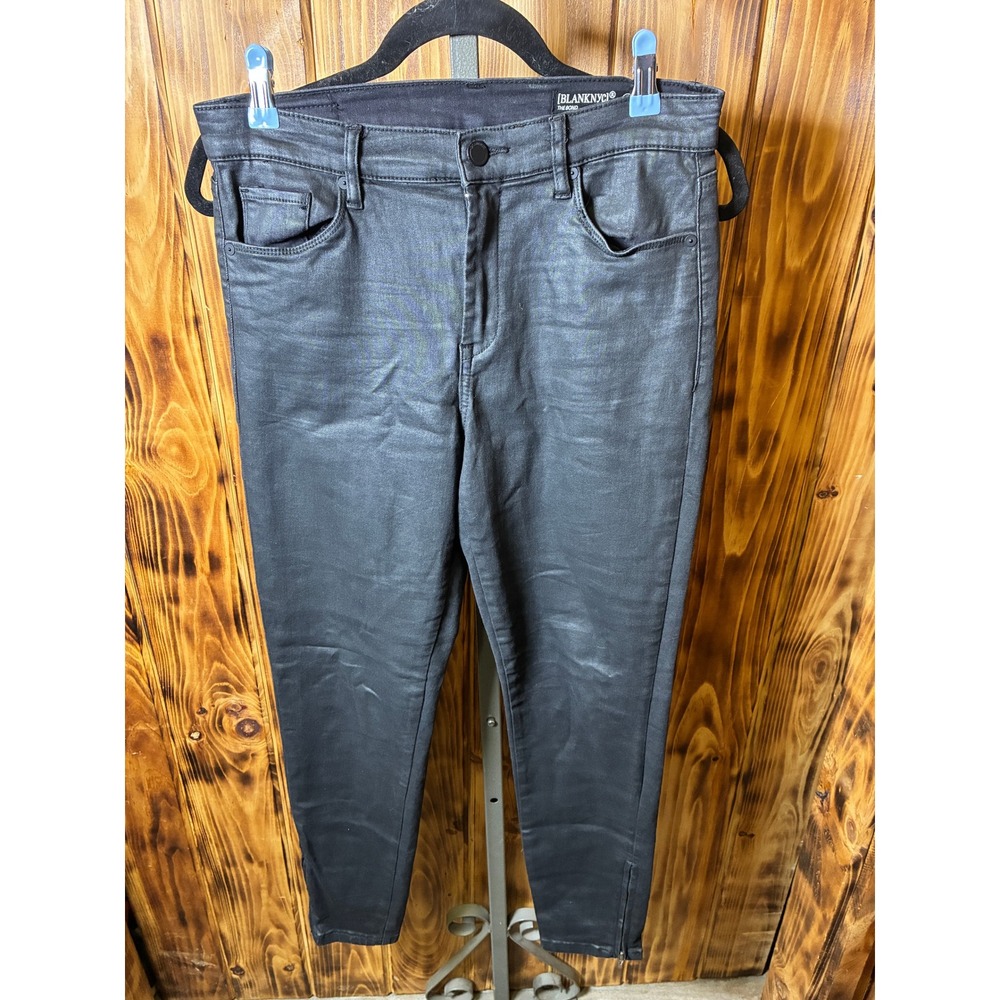 Blank NYC The Bond Black Coated Skinny Jeans Ankle Zip Mid Rise 29 54G-1518BL